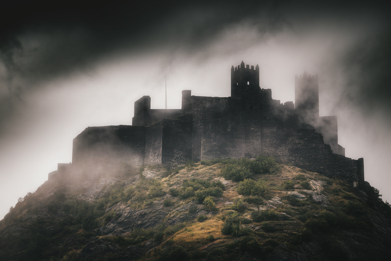 forteresse-ancienne-colline-brume-ciel