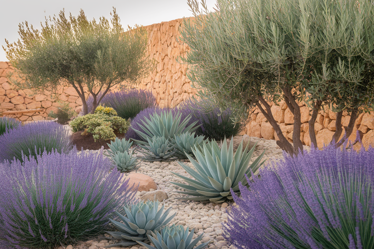 jardin-mediterraneen-lavande-oliviers-mur-pierre