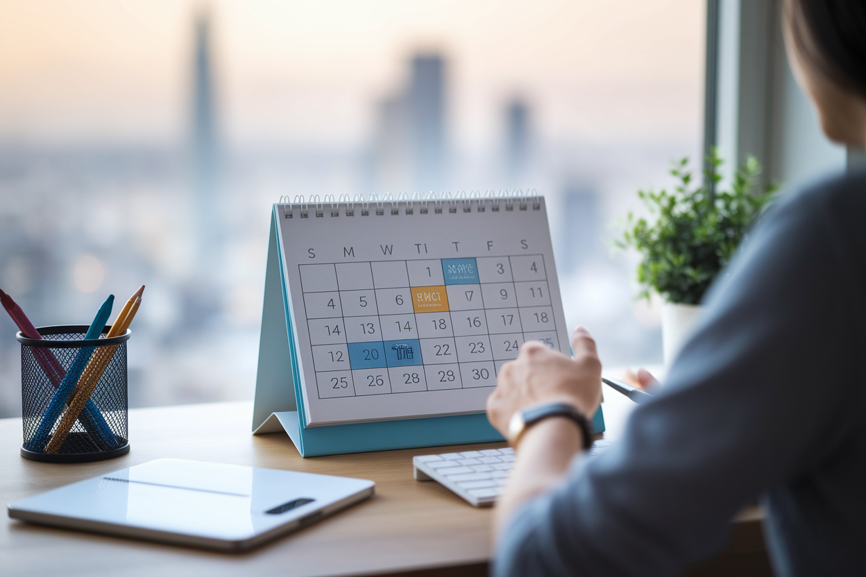 personne-bureau-calendrier-ville-floue