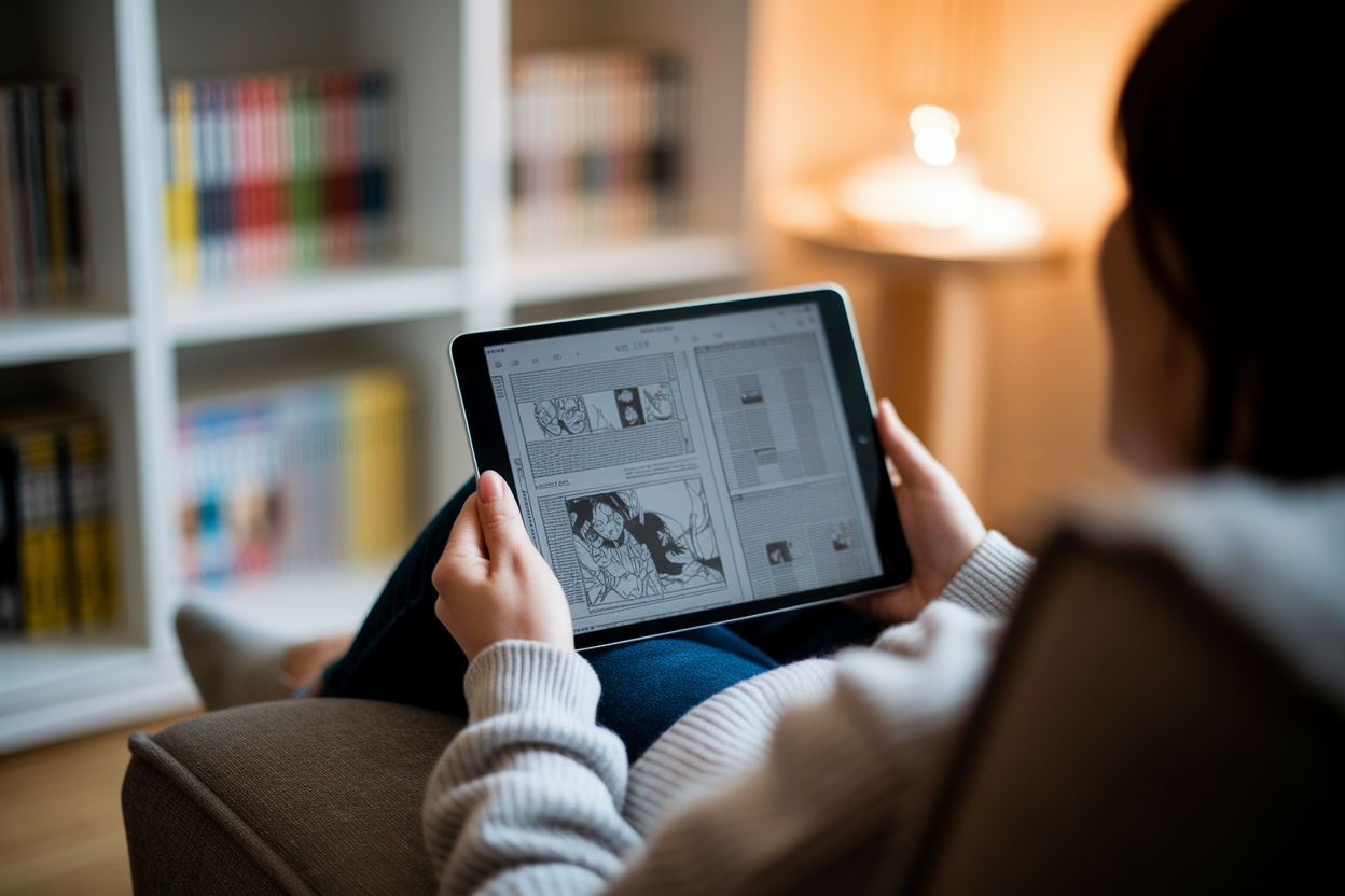 personne-canape-tablette-manga-bibliotheque